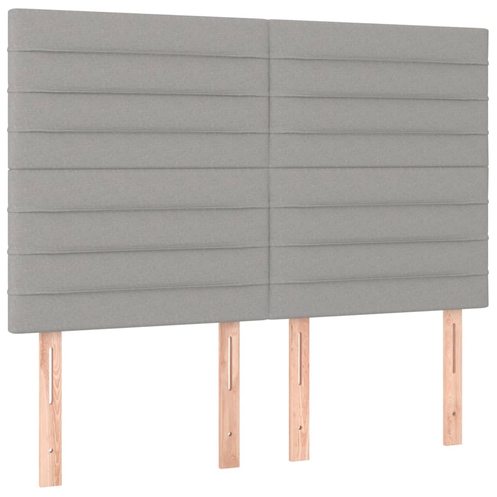 sengegavl med LED-lys 144x5x118/128 cm stof lysegrå