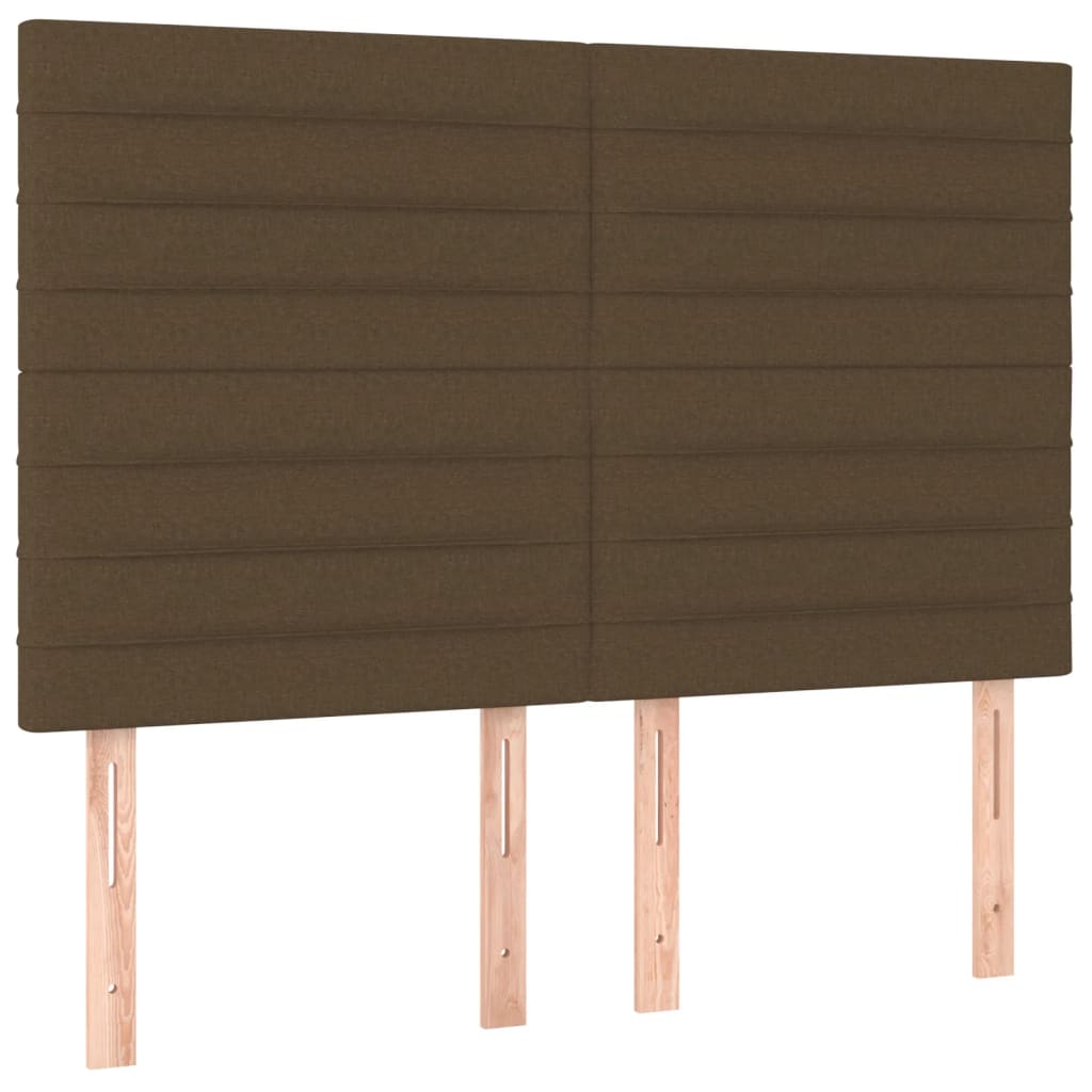 sengegavl med LED-lys 144x5x118/128 cm stof mørkebrun