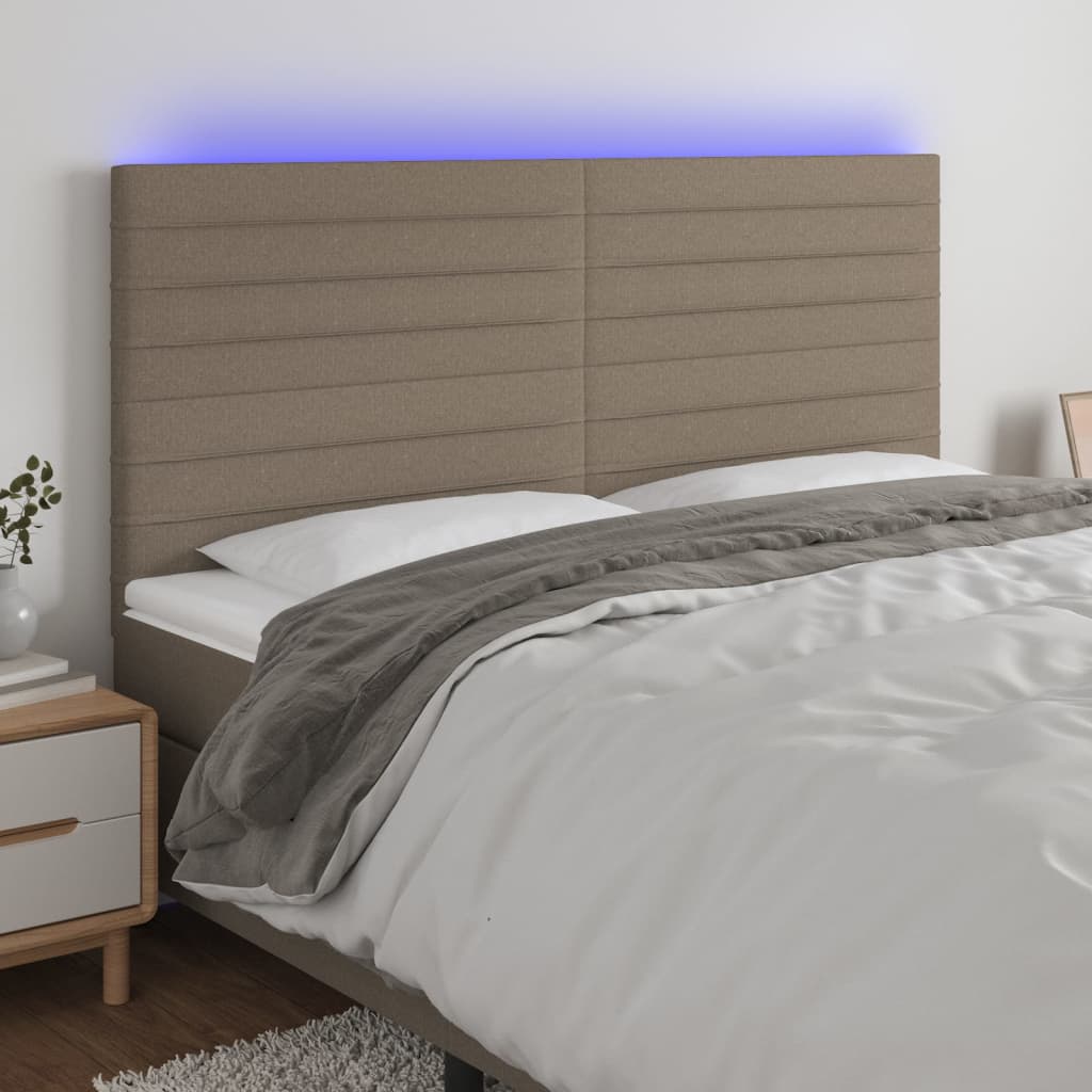 sengegavl med LED-lys 160x5x118/128 cm stof gråbrun