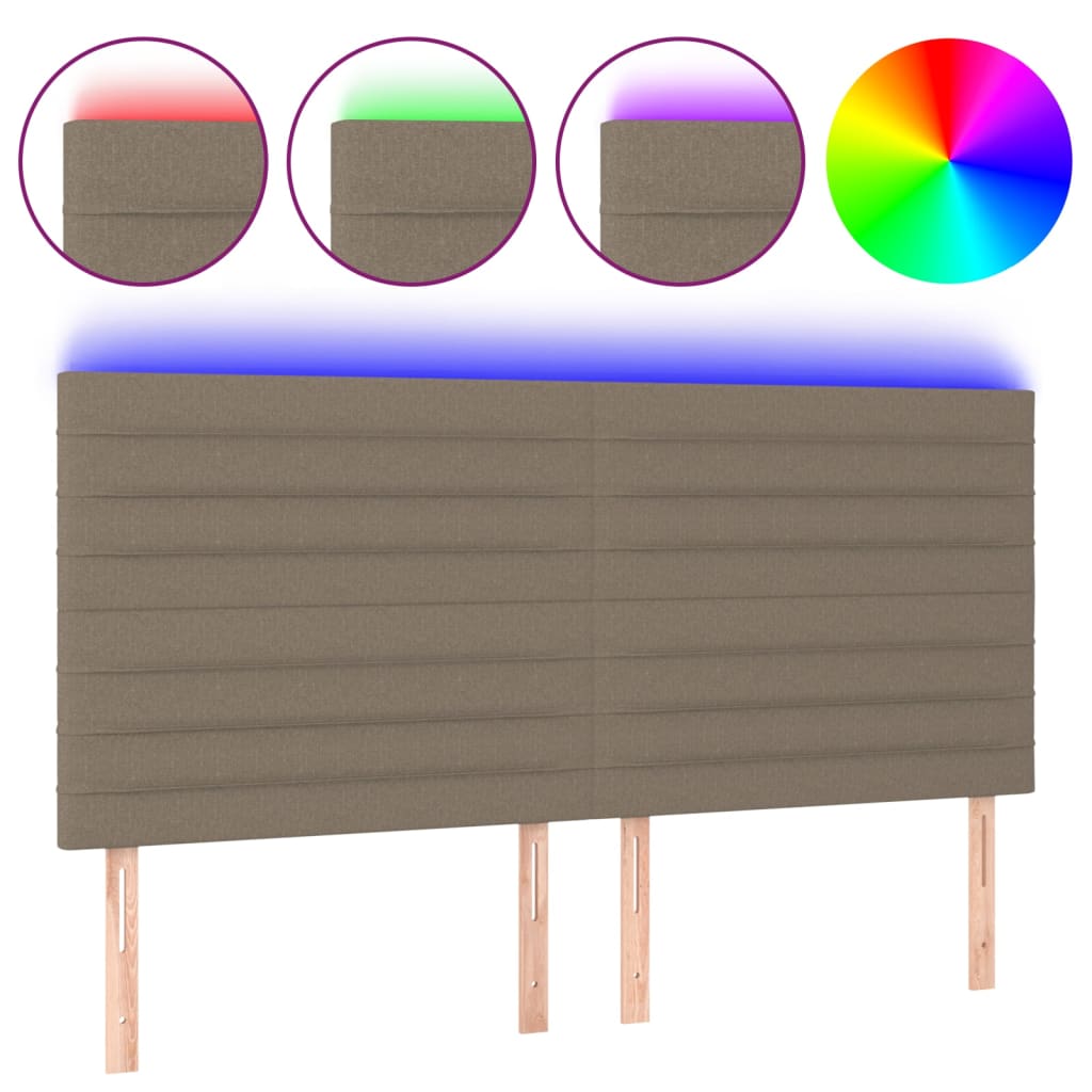 sengegavl med LED-lys 180x5x118/128 cm stof gråbrun