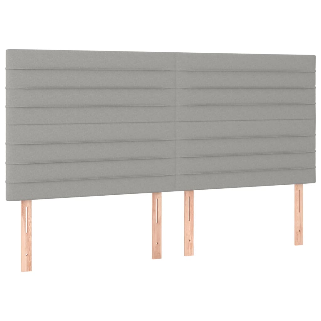 sengegavl med LED-lys 200x5x118/128 cm stof lysegrå