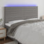 sengegavl med LED-lys 200x5x118/128 cm stof mørkegrå