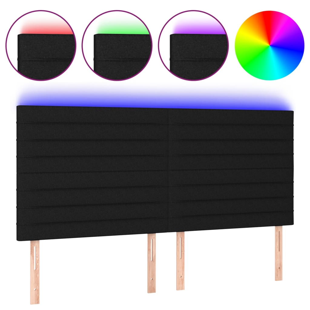sengegavl med LED-lys 200x5x118/128 cm stof sort