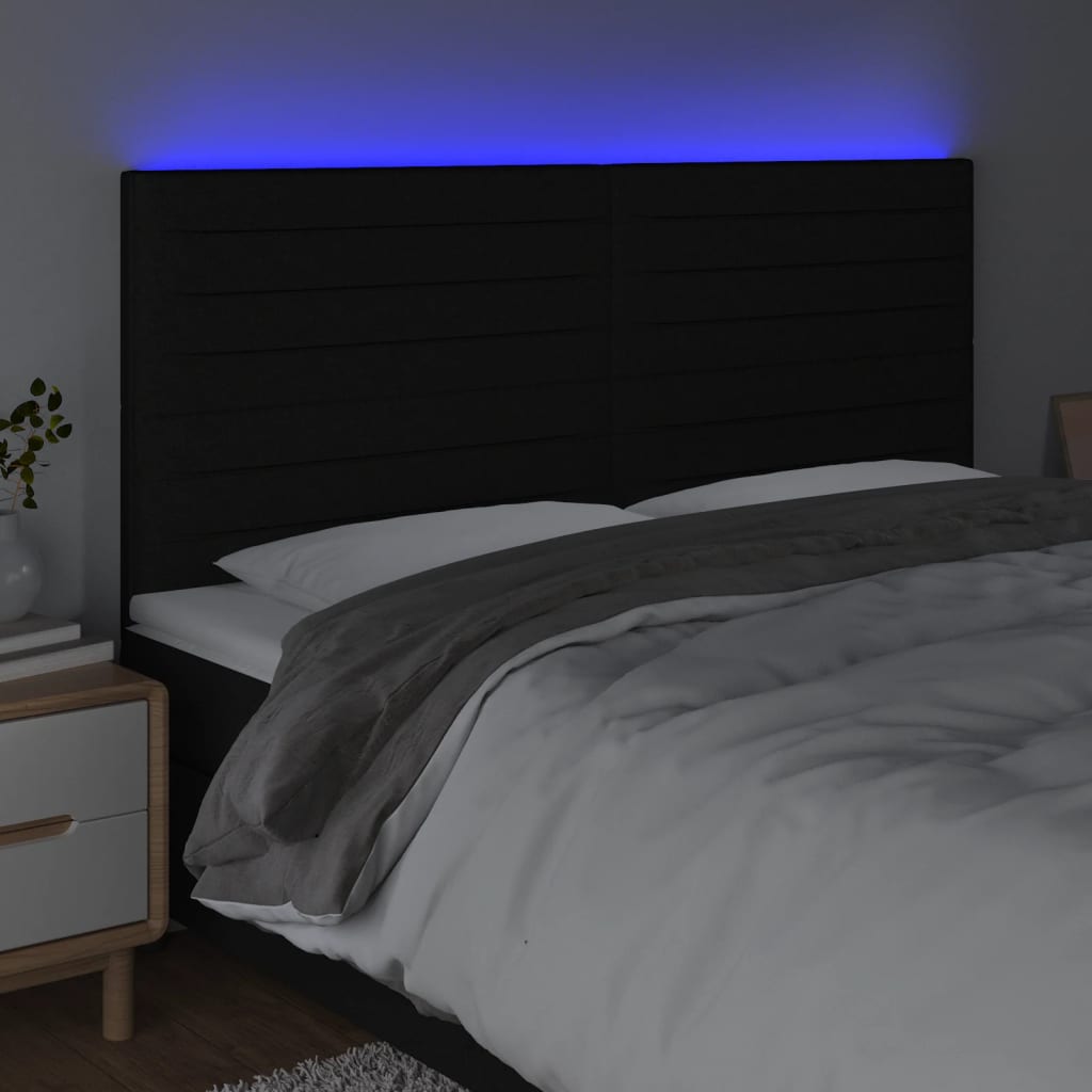 sengegavl med LED-lys 200x5x118/128 cm stof sort
