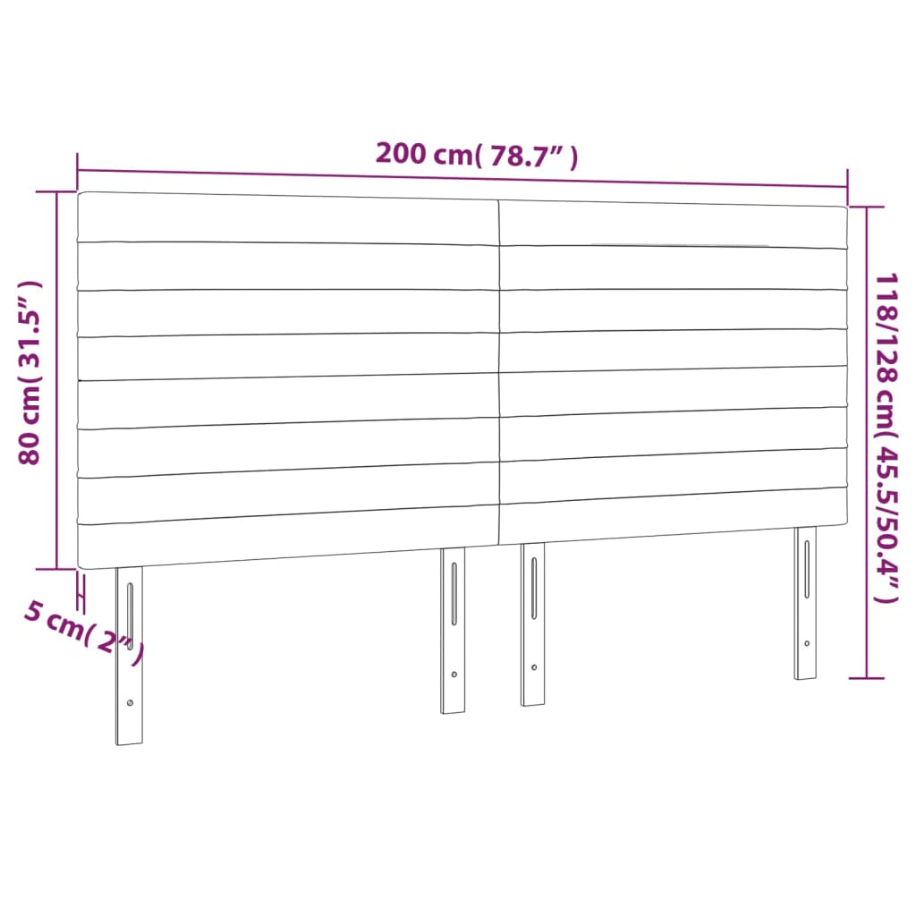 sengegavl med LED-lys 200x5x118/128 cm stof sort