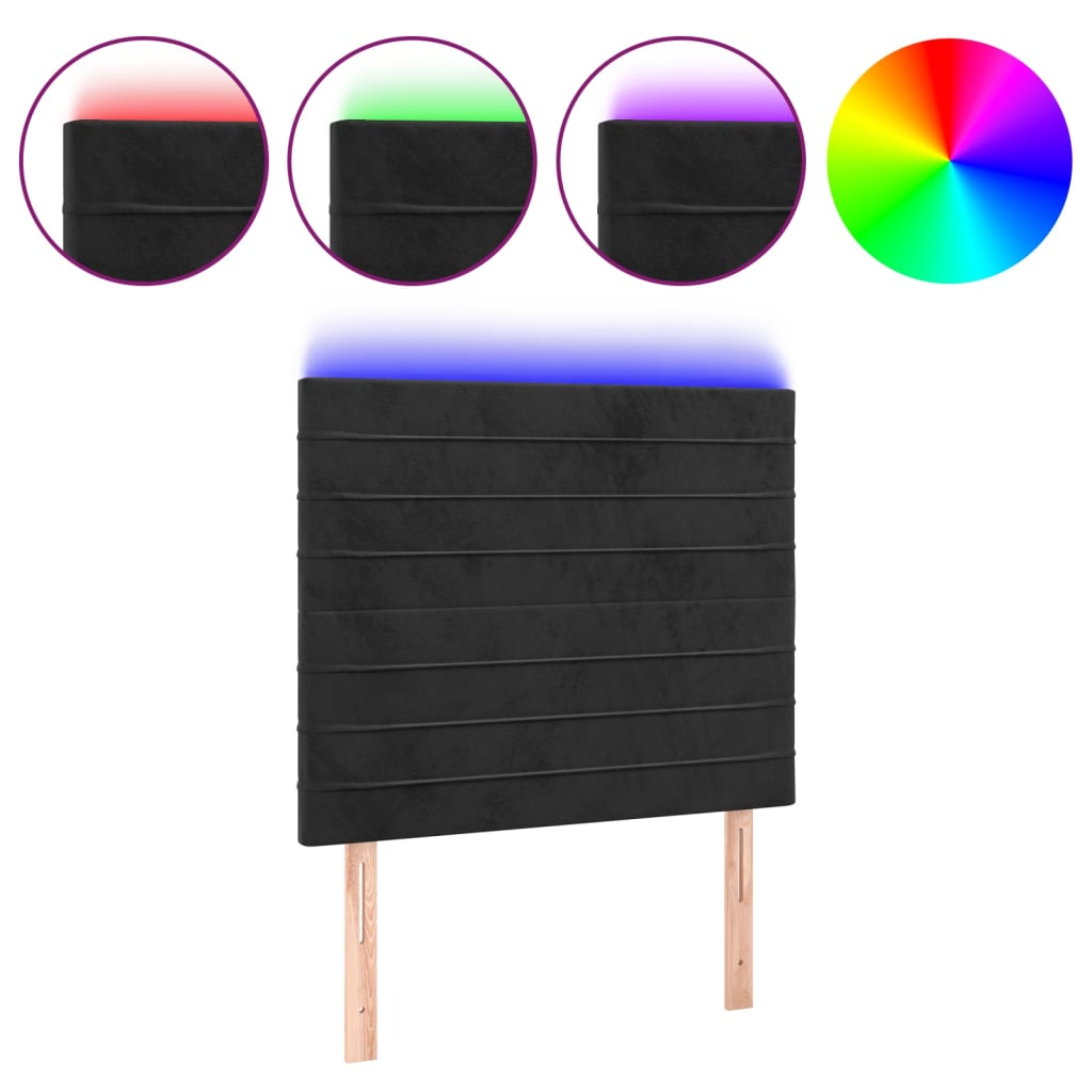 sengegavl med LED-lys 80x5x118/128 cm fløjl sort