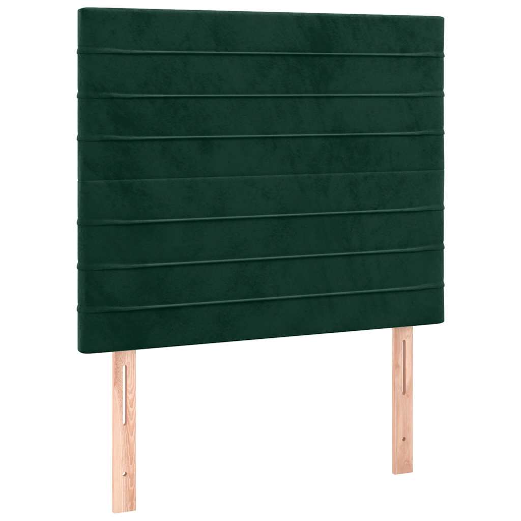 sengegavl med LED-lys 90x5x118/128 cm fløjl mørkegrøn