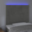 sengegavl med LED-lys 100x5x118/128 cm fløjl lysegrå