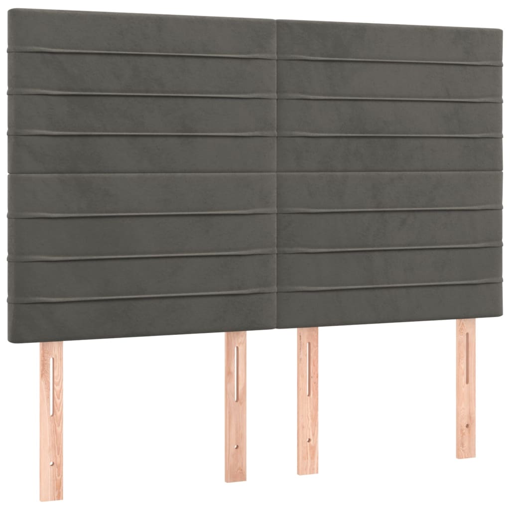 sengegavl med LED-lys 144x5x118/128 cm fløjl mørkegrå