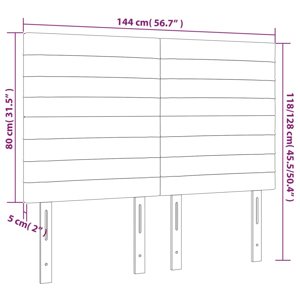 sengegavl med LED-lys 144x5x118/128 cm fløjl mørkegrå