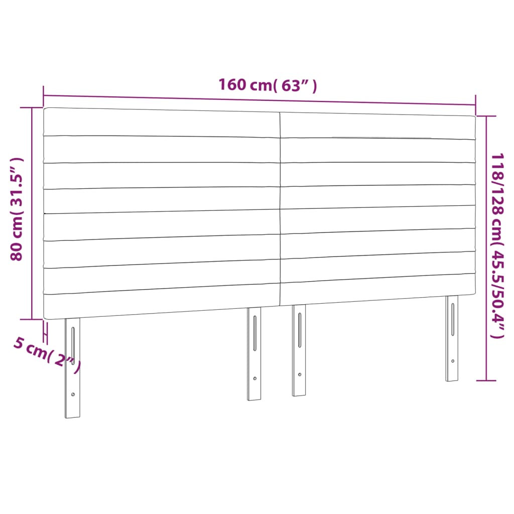 sengegavl med LED-lys 160x5x118/128 cm fløjl lysegrå