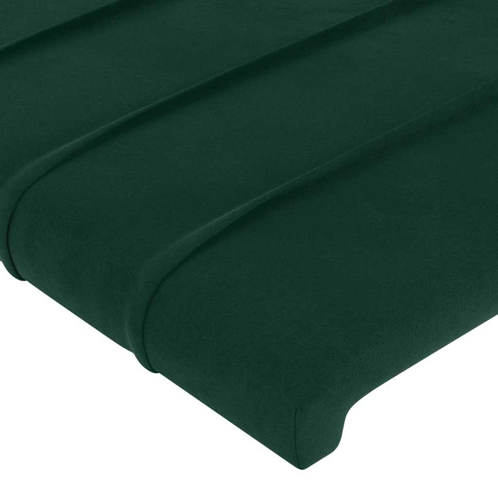 sengegavl med LED-lys 180x5x118/128 cm fløjl mørkegrøn