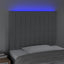 sengegavl med LED-lys 80x5x118/128 cm stof lysegrå