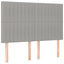 sengegavl med LED-lys 144x5x118/128 cm stof lysegrå