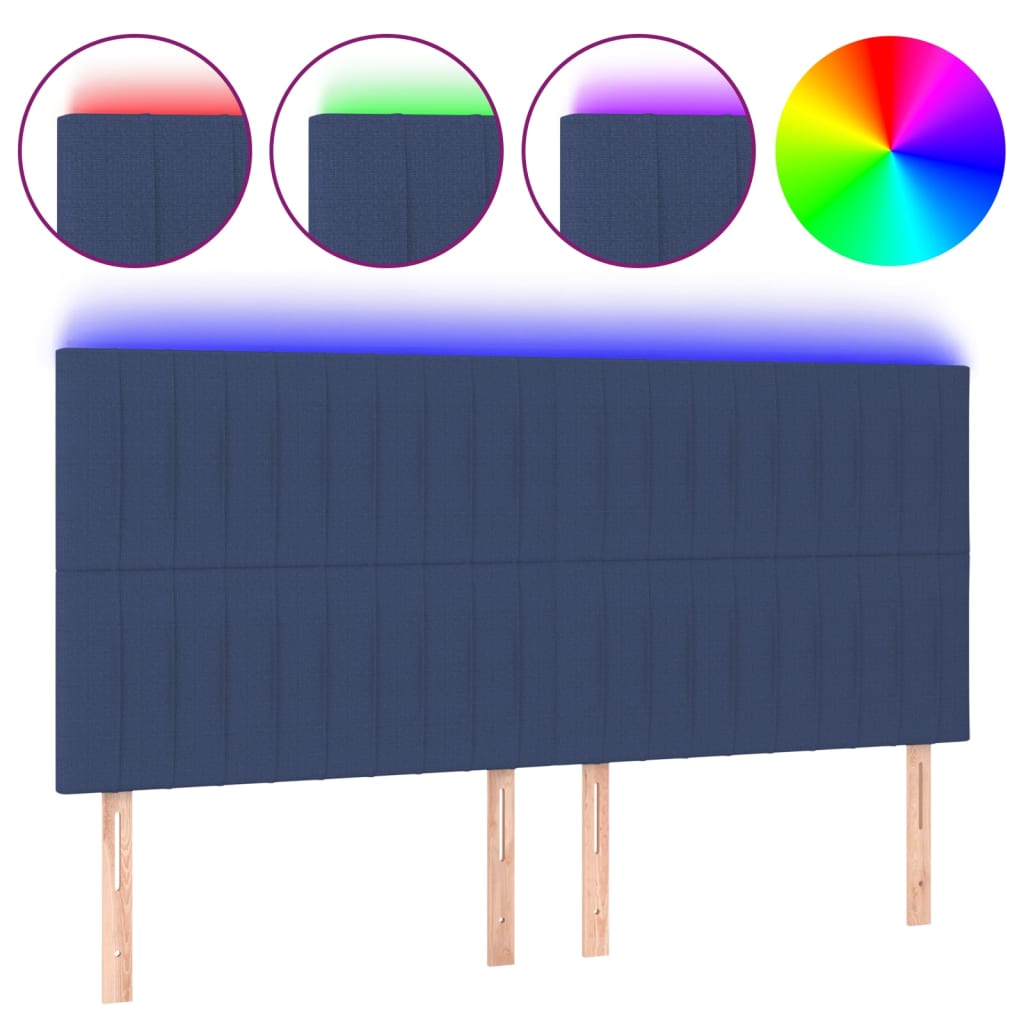 sengegavl med LED-lys 160x5x118/128 cm stof blå