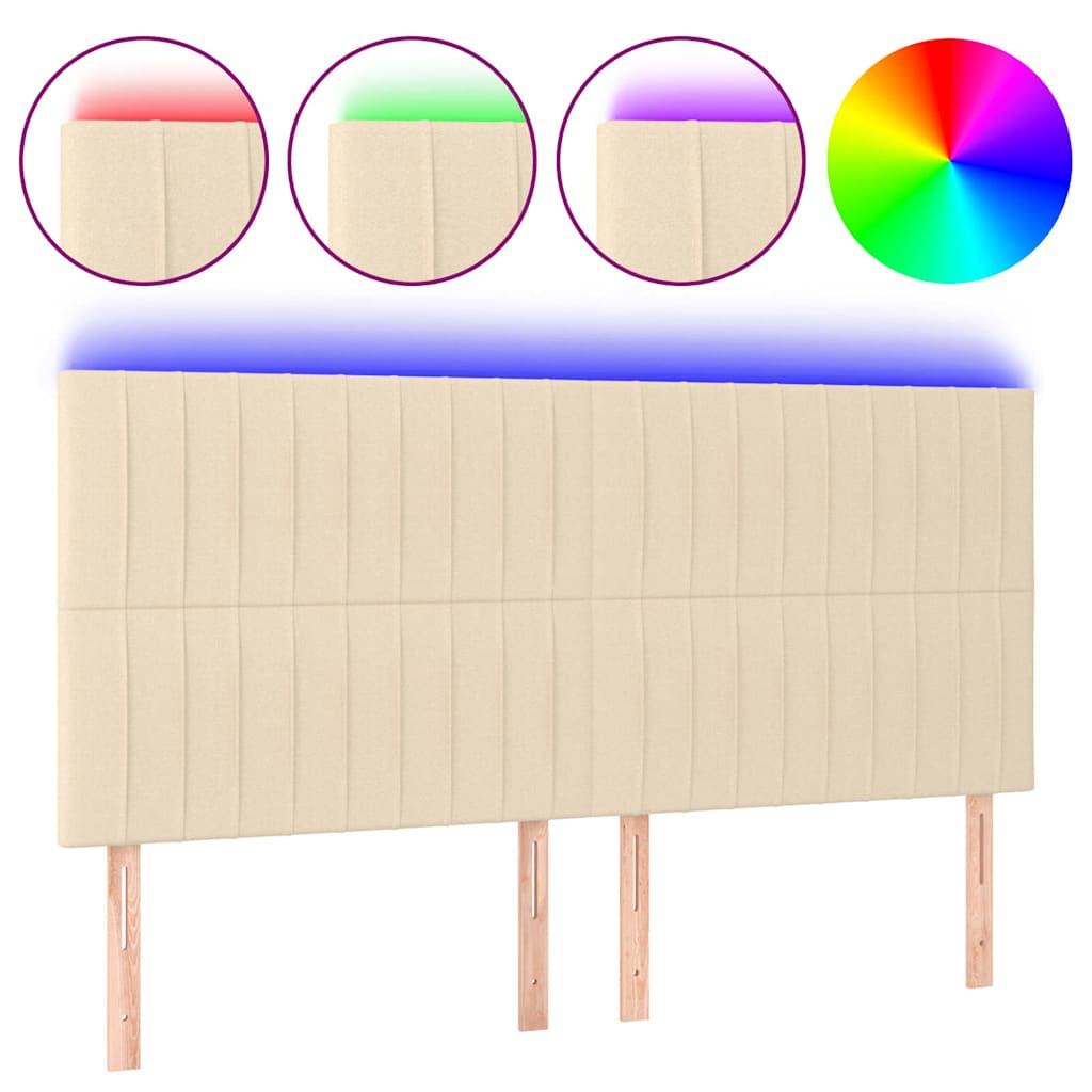 sengegavl med LED-lys 180x5x118/128 cm stof cremefarvet