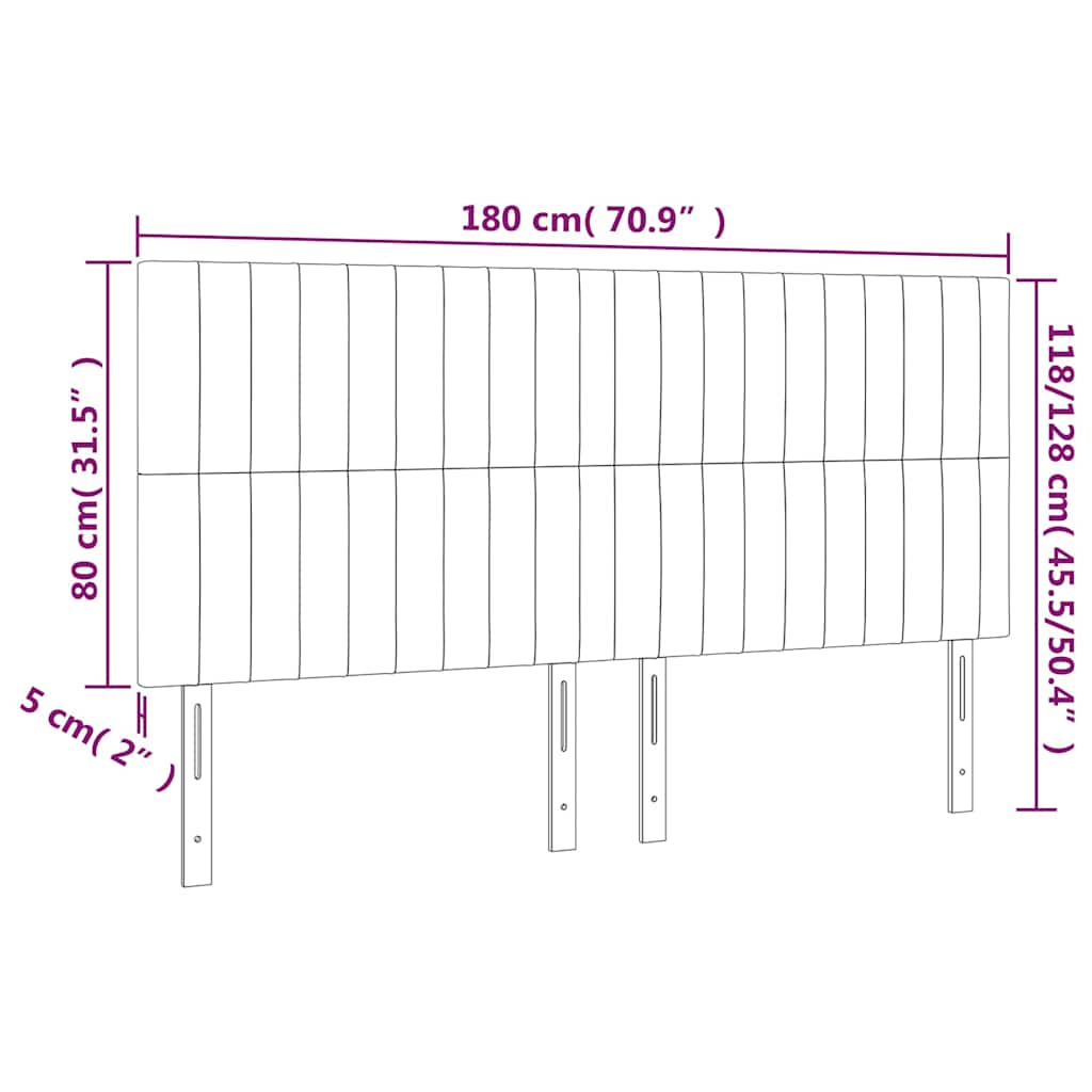 sengegavl med LED-lys 180x5x118/128 cm stof cremefarvet