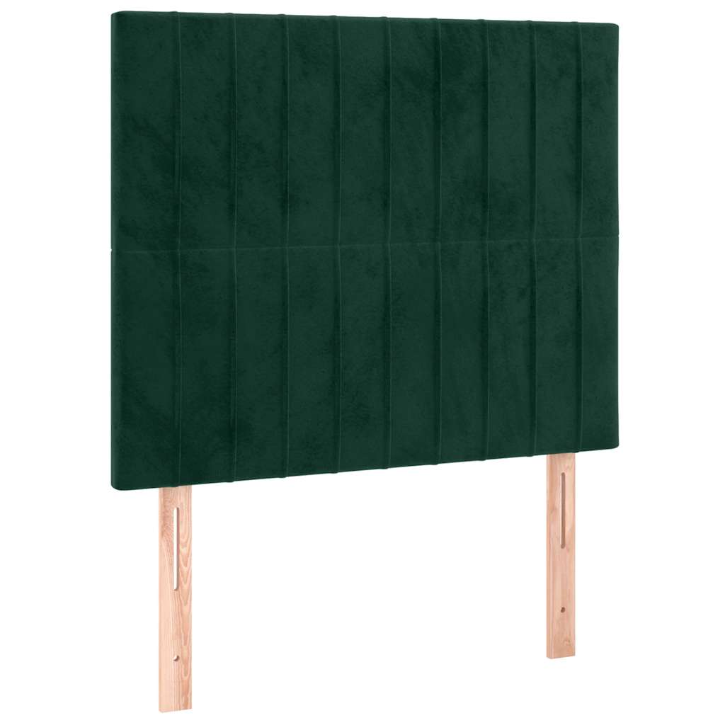 sengegavl med LED-lys 100x5x118/128 cm fløjl mørkegrøn