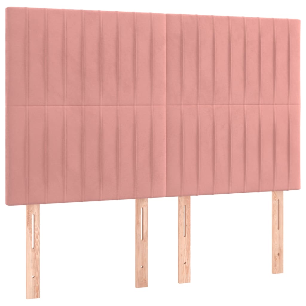sengegavl med LED-lys 144x5x118/128 cm fløjl lyserød