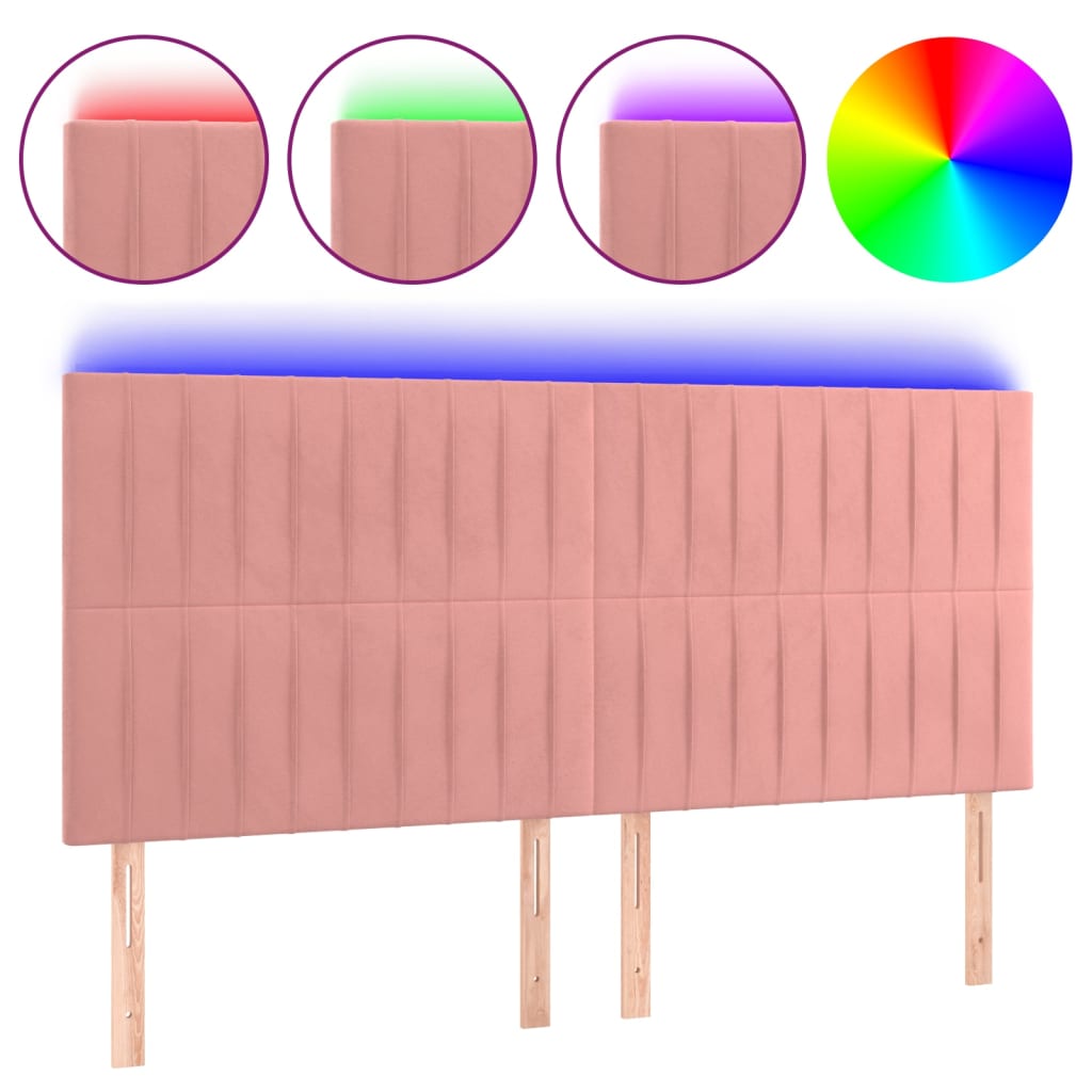 sengegavl med LED-lys 160x5x118/128 cm fløjl lyserød