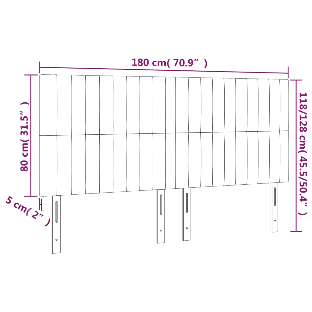 sengegavl med LED-lys 180x5x118/128 cm fløjl sort