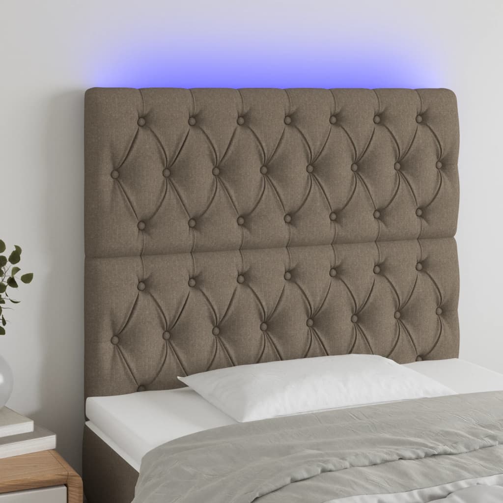 sengegavl med LED-lys 90x7x118/128 cm stof gråbrun
