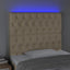 sengegavl med LED-lys 90x7x118/128 cm stof cremefarvet