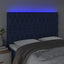 sengegavl med LED-lys 160x7x118/128 cm stof blå