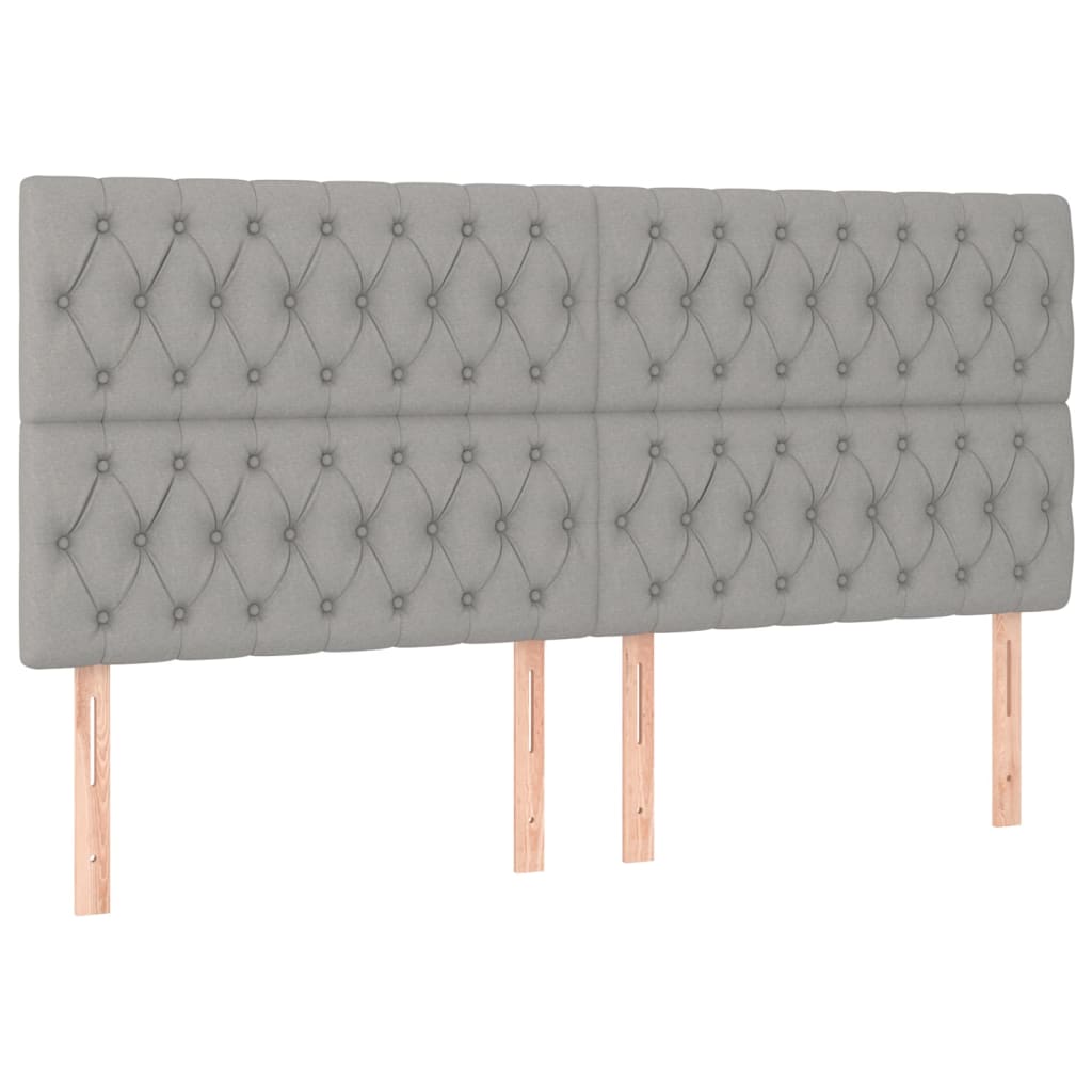 sengegavl med LED-lys 200x7x118/128 cm stof lysegrå