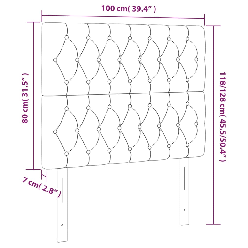 sengegavl med LED-lys 100x7x118/128 cm fløjl lysegrå
