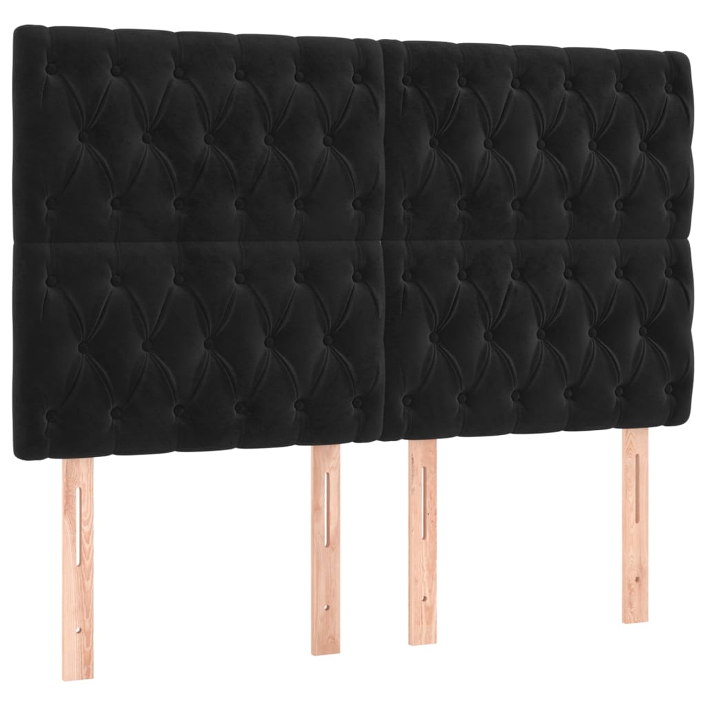 sengegavl med LED-lys 144x7x118/128 cm fløjl sort