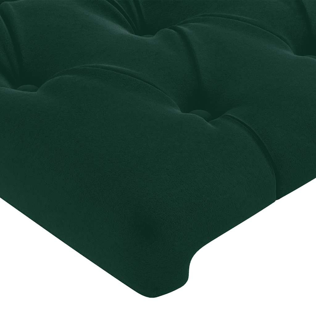 sengegavl med LED-lys 144x7x118/128 cm fløjl mørkegrøn