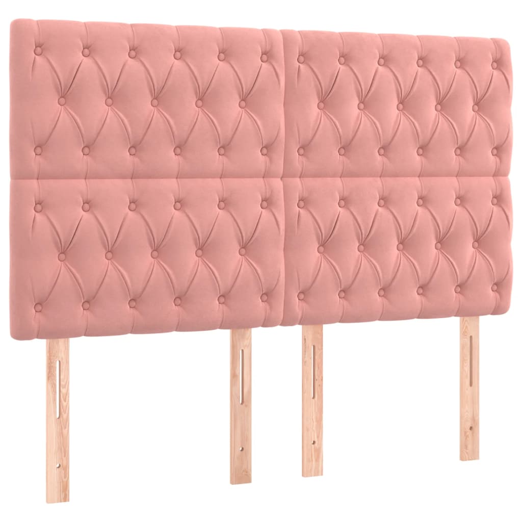 sengegavl med LED-lys 144x7x118/128 cm fløjl lyserød