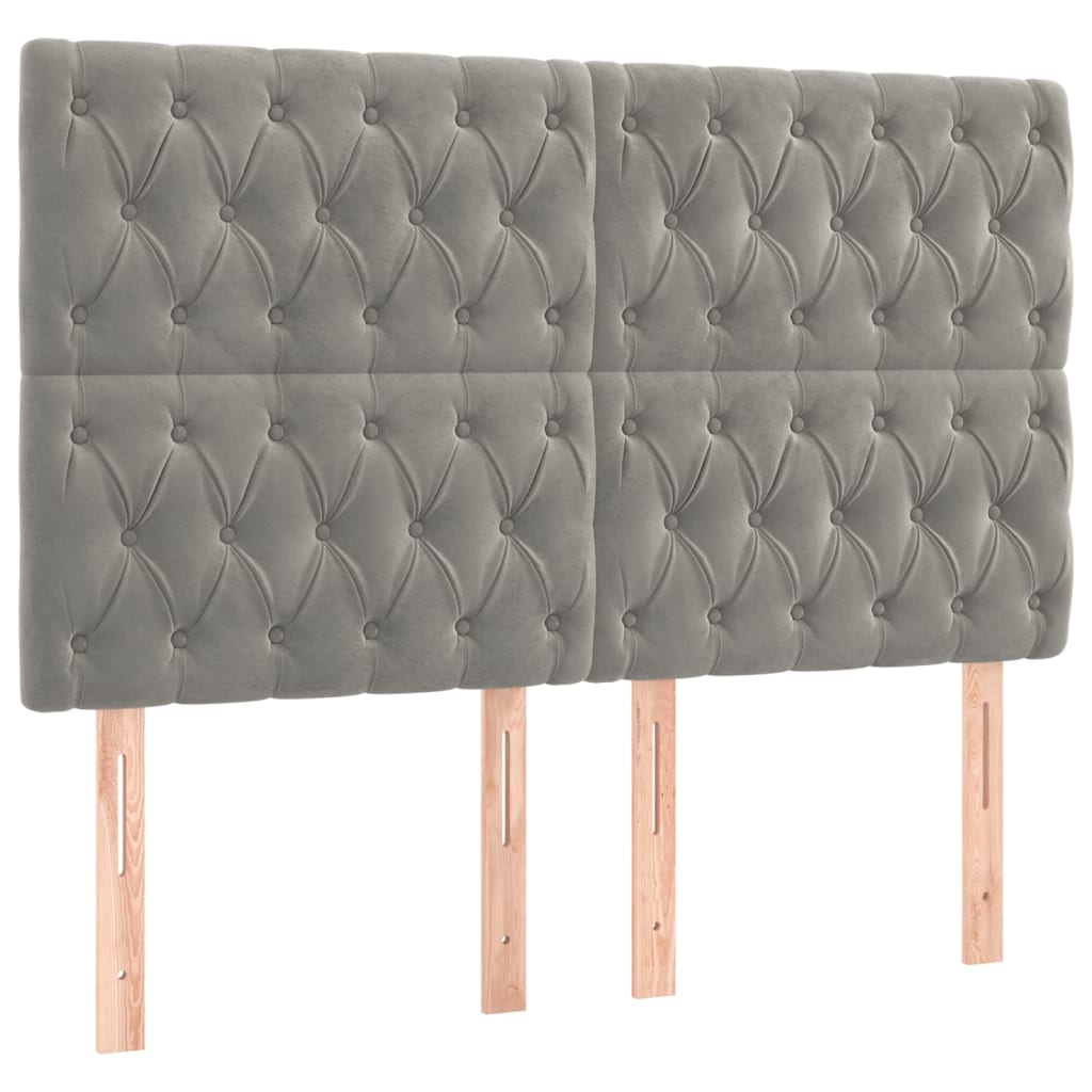 sengegavl med LED-lys 160x7x118/128 cm fløjl lysegrå