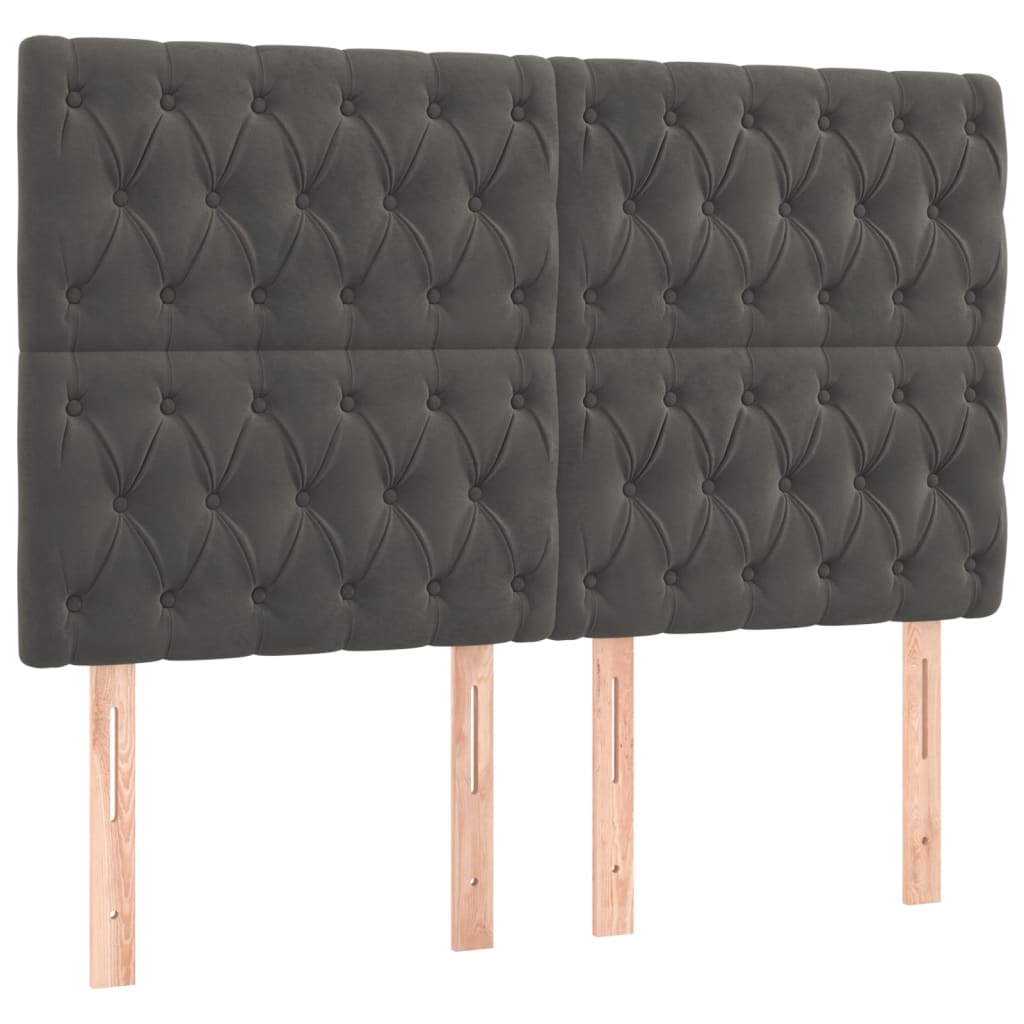 sengegavl med LED-lys 160x7x118/128 cm fløjl mørkegrå