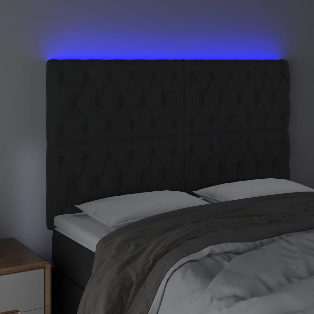sengegavl med LED-lys 160x7x118/128 cm fløjl sort