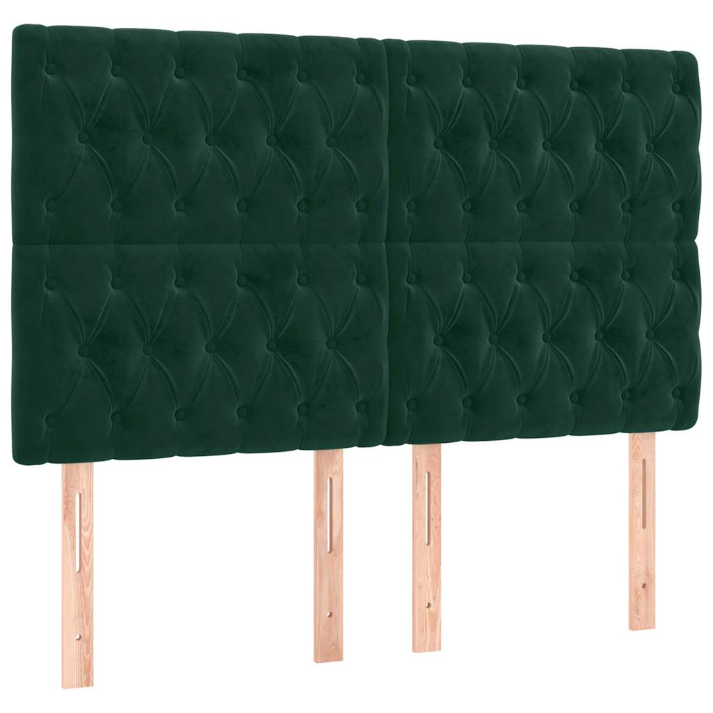 sengegavl med LED-lys 160x7x118/128 cm fløjl mørkegrøn