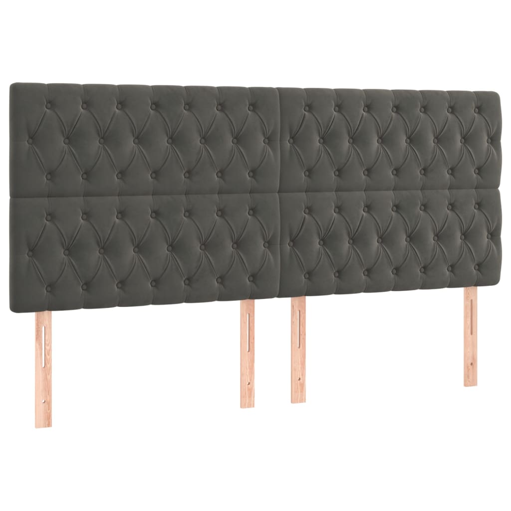 sengegavl med LED-lys 180x7x118/128 cm fløjl mørkegrå