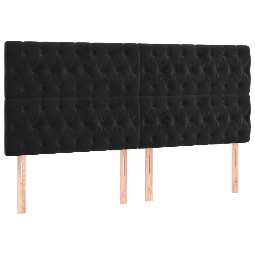 sengegavl med LED-lys 180x7x118/128 cm fløjl sort