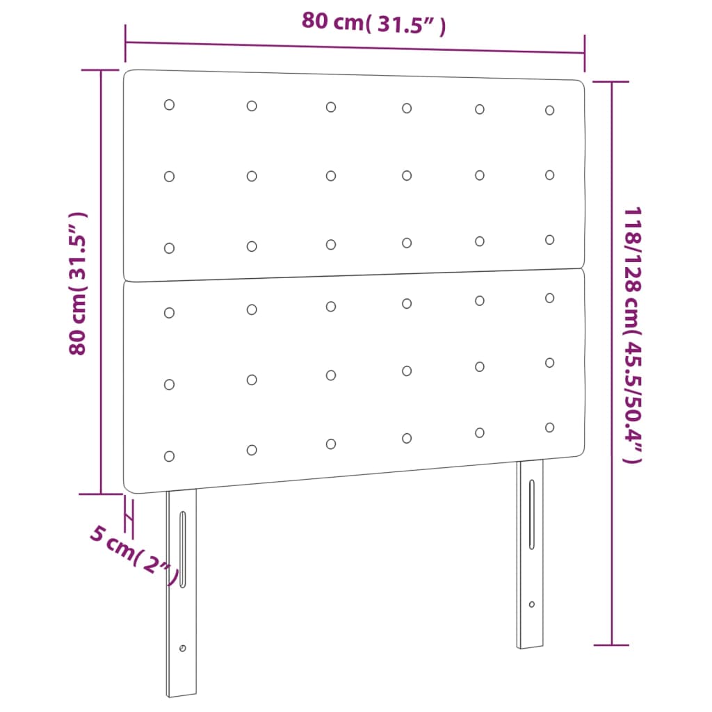 sengegavl med LED-lys 80x5x118/128 cm stof lysegrå