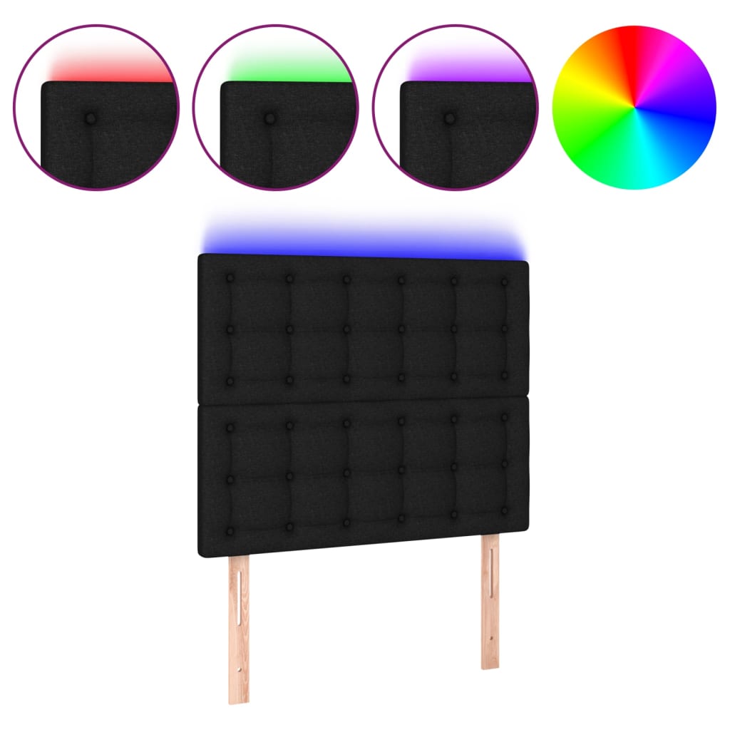 sengegavl med LED-lys 80x5x118/128 cm stof sort