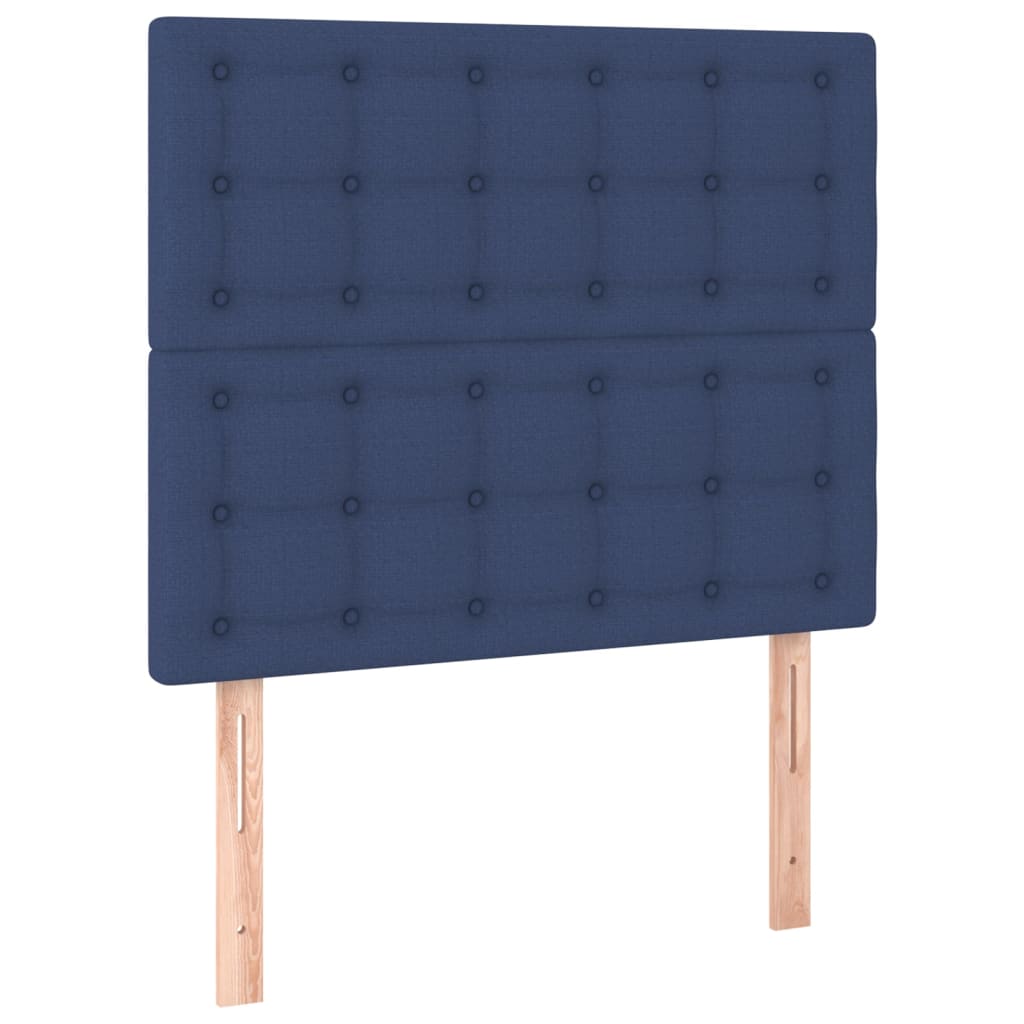 sengegavl med LED-lys 90x5x118/128 cm stof blå
