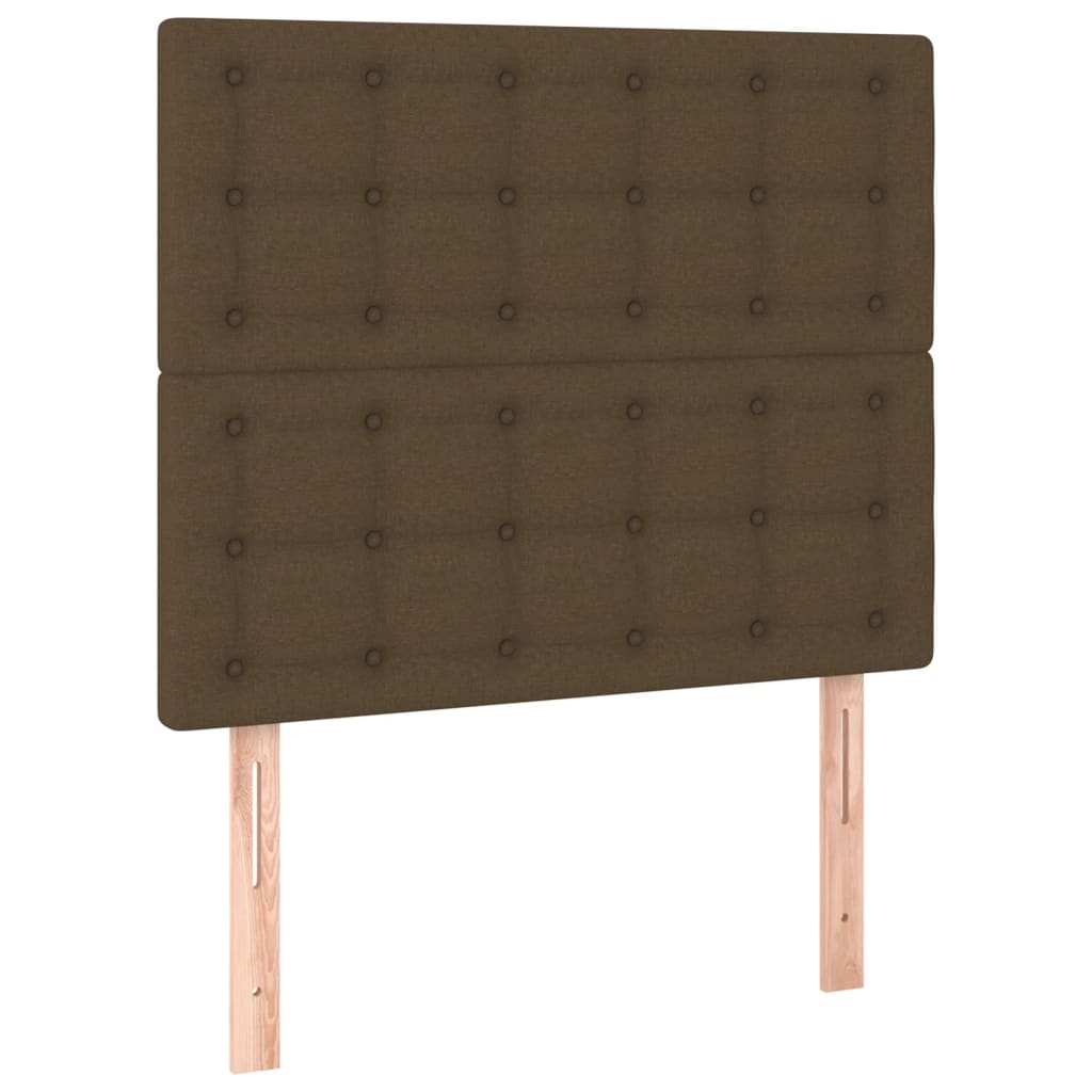 sengegavl med LED-lys 100x5x118/128 cm stof mørkebrun