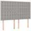 sengegavl med LED-lys 144x5x118/128 cm stof lysegrå