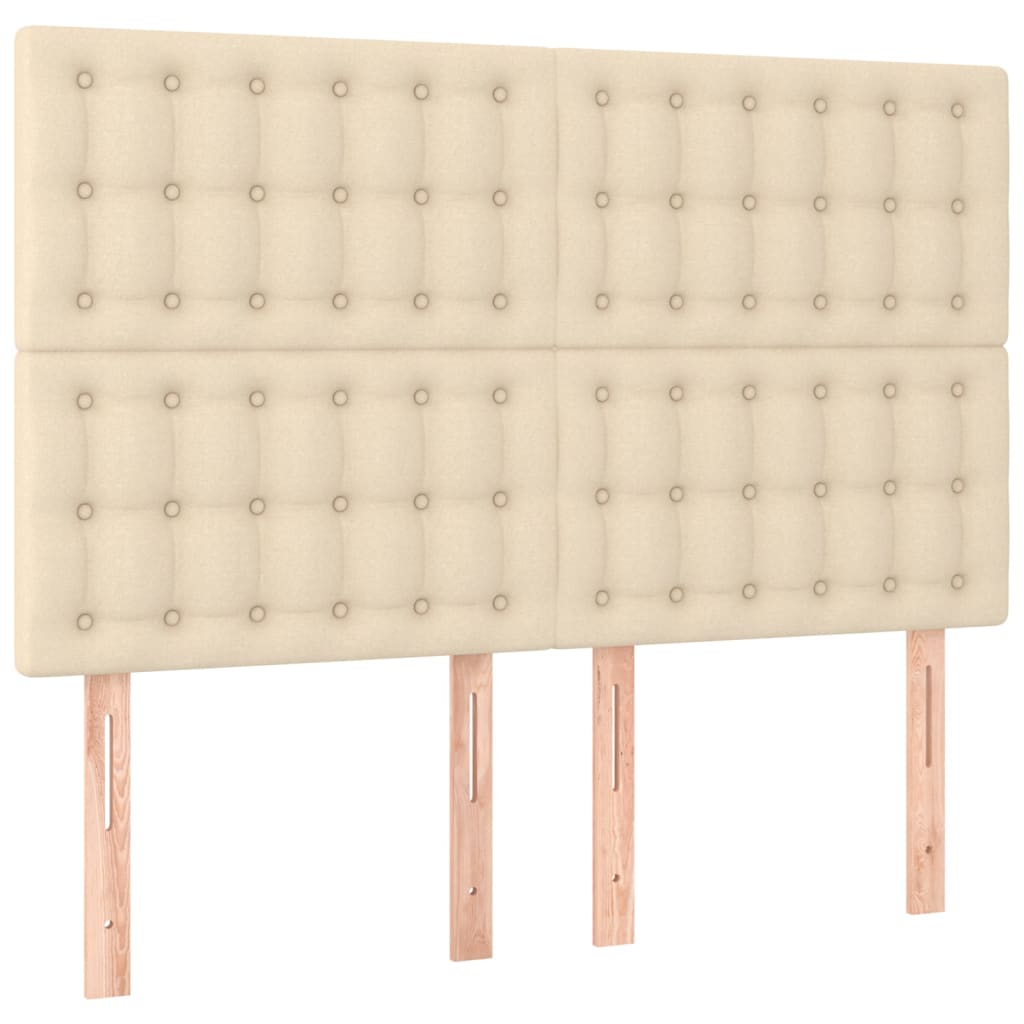 sengegavl med LED-lys 144x5x118/128 cm stof cremefarvet