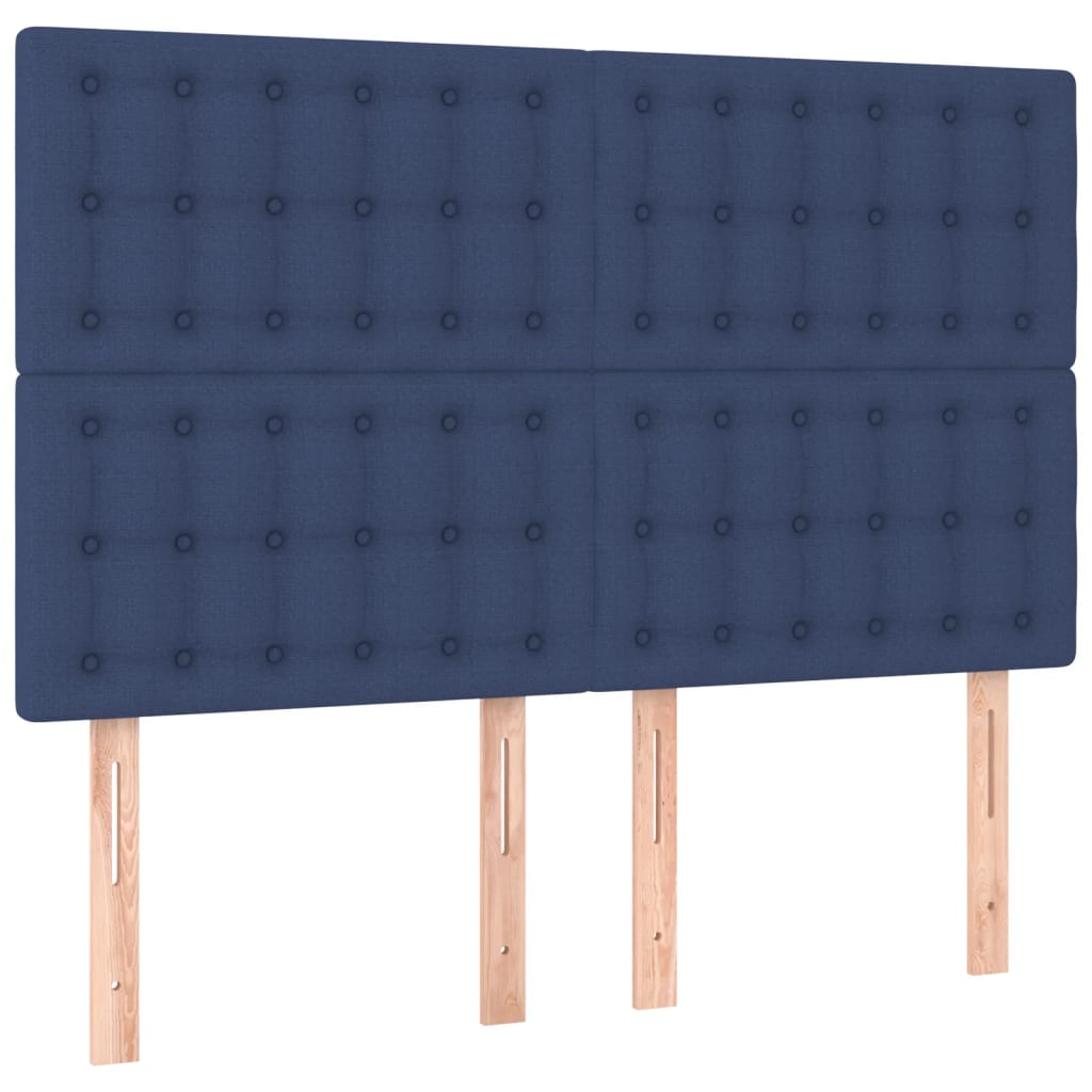 sengegavl med LED-lys 144x5x118/128 cm stof blå
