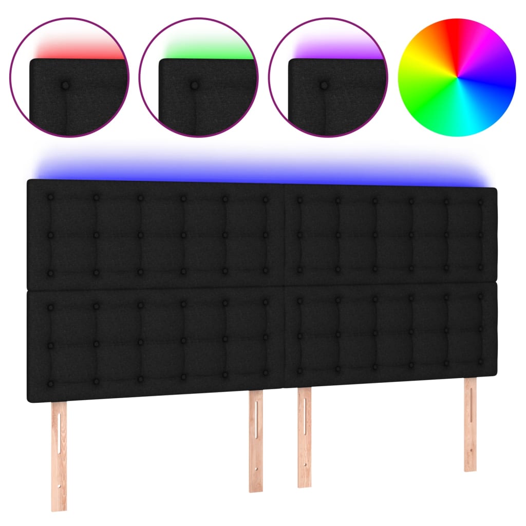 sengegavl med LED-lys 160x5x118/128 cm stof sort