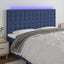 sengegavl med LED-lys 160x5x118/128 cm stof blå