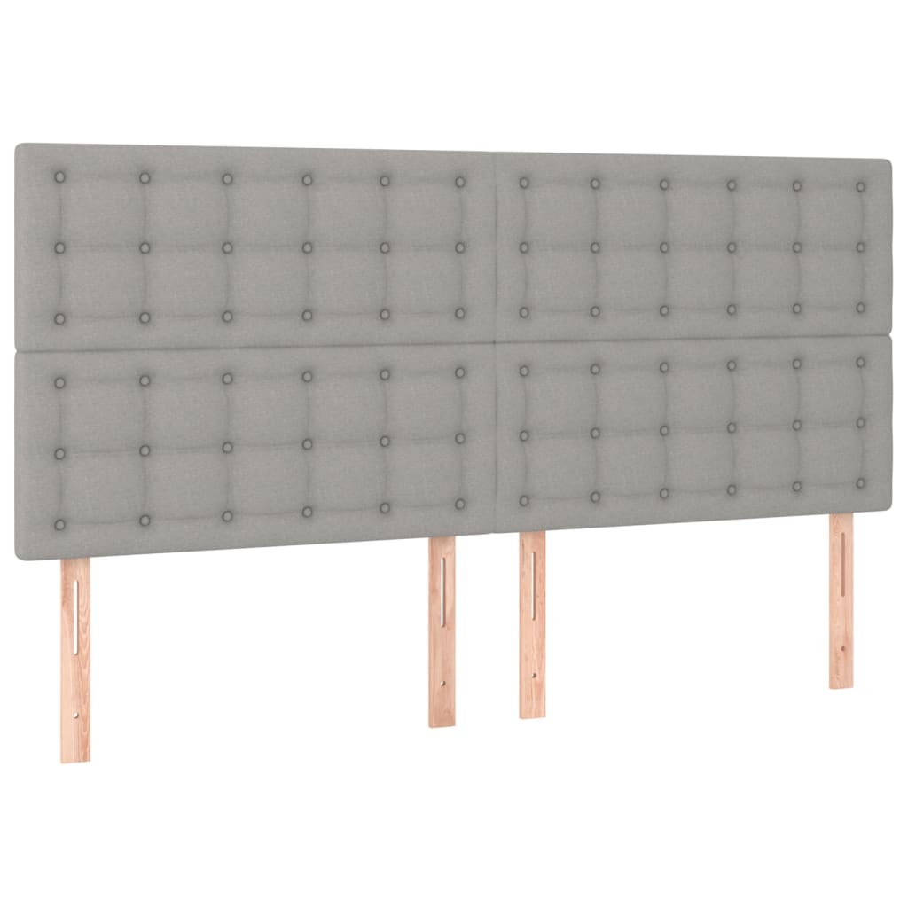 sengegavl med LED-lys 200x5x118/128 cm stof lysegrå