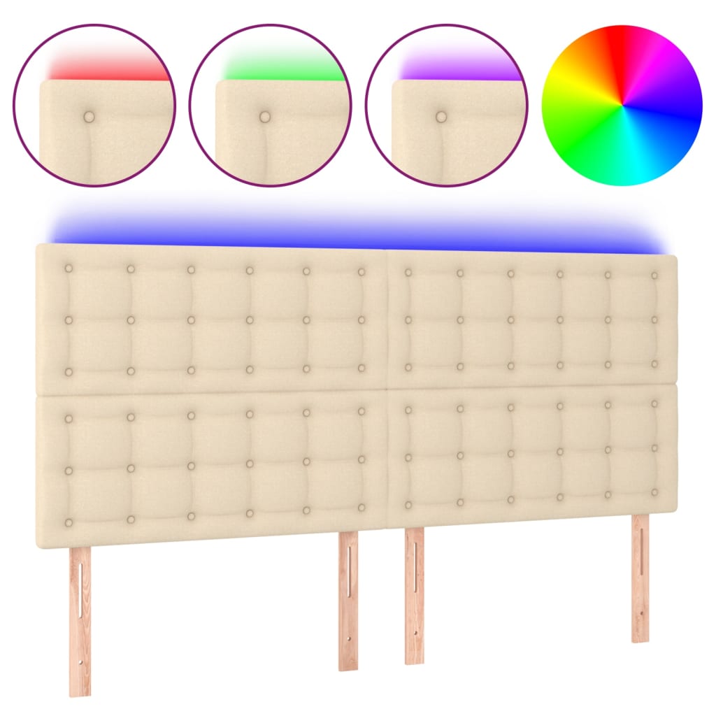 sengegavl med LED-lys 200x5x118/128 cm stof Cremefarvet